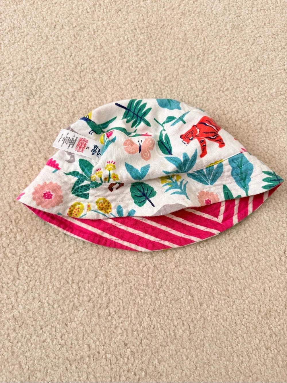 Mini Boden Reversible Jungle Floral Sun Hat - Pink, Green, Teal